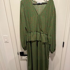 PreLoved Eloquii Elements Green Floral Long Sleeve Dress